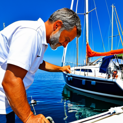 Home 5 Yacht Maintenance Scene**
"A vibrant marina scene in the Azores. A fully clothed professional yacht mechanic, wearing appropriate work attire, is inspecting the engine of a well-maintained, modern sailboat. The background includes other yachts and a clear blue sky. Focus on meticulous detail and quality craftsmanship. safe for work, appropriate content, fully clothed, professional, perfect anatomy, natural proportions, high quality marine photography, family-friendly."
**