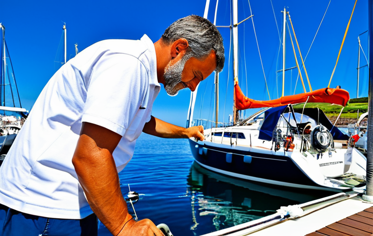 Yacht Maintenance Scene**

"A vibrant marina scene in the Azores. A fully clothed professional yacht mechanic, wearing appropriate work attire, is inspecting the engine of a well-maintained, modern sailboat. The background includes other yachts and a clear blue sky. Focus on meticulous detail and quality craftsmanship. safe for work, appropriate content, fully clothed, professional, perfect anatomy, natural proportions, high quality marine photography, family-friendly."

**