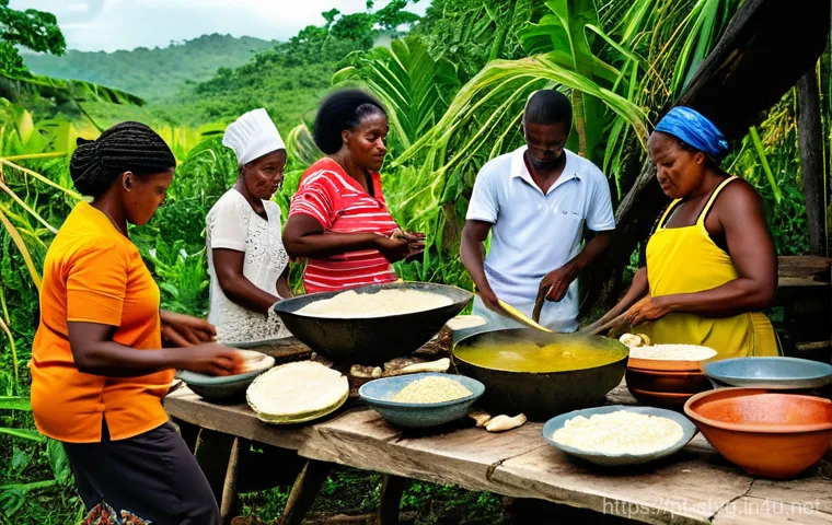 세인트빈센트 그레나딘의 원주민과 문화 - A vibrant depiction of Garifuna families across generations (grandparents, parents, teenagers, and c...