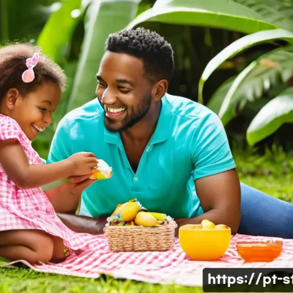 세인트빈센트 그레나딘에서 패밀리 여행 팁 - **Prompt:** A cheerful family, including parents, two children (approximately 8 and 12 years old), a...
