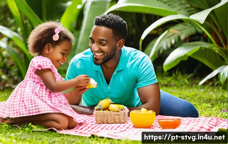 세인트빈센트 그레나딘에서 패밀리 여행 팁 - **Prompt:** A cheerful family, including parents, two children (approximately 8 and 12 years old), a...