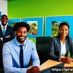 Home 22 세인트빈센트 그레나딘에서 외국인 노동자 정책 - A vibrant office scene in Saint Vincent and the Grenadines showcasing a diverse group of professiona...
