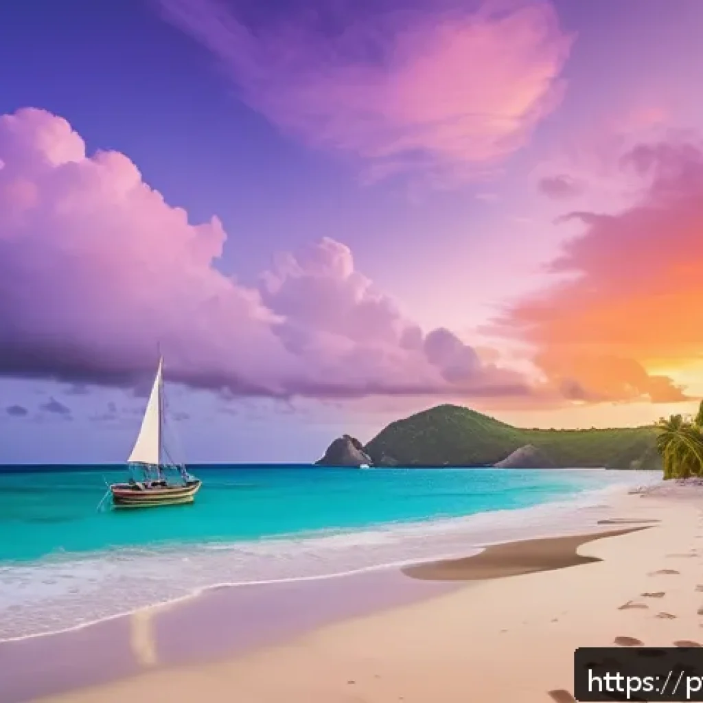 세인트빈센트 그레나딘에서 촬영된 영화 및 드라마 - A breathtaking tropical beach scene at sunset in Saint Vincent and the Grenadines, featuring pristin...